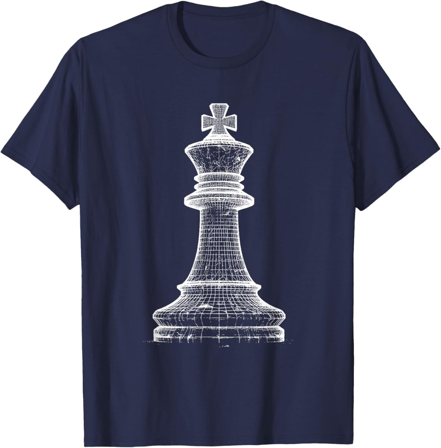 King Chess Figure 3D Wireframe - Vintage Chess Game Lover T-Shirt - T-Shirt | Navy