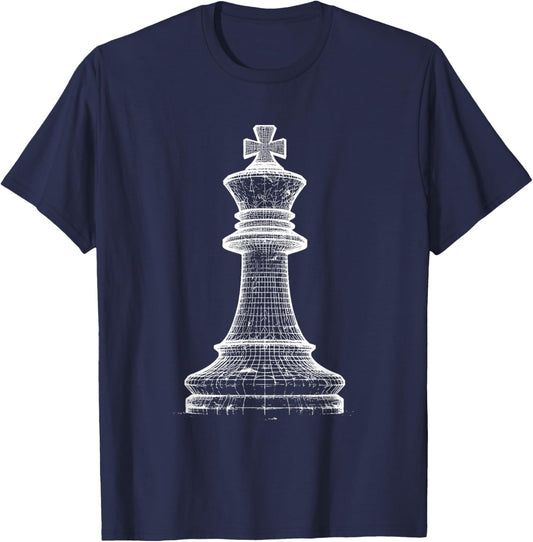King Chess Figure 3D Wireframe - Vintage Chess Game Lover T-Shirt - T-Shirt | Navy