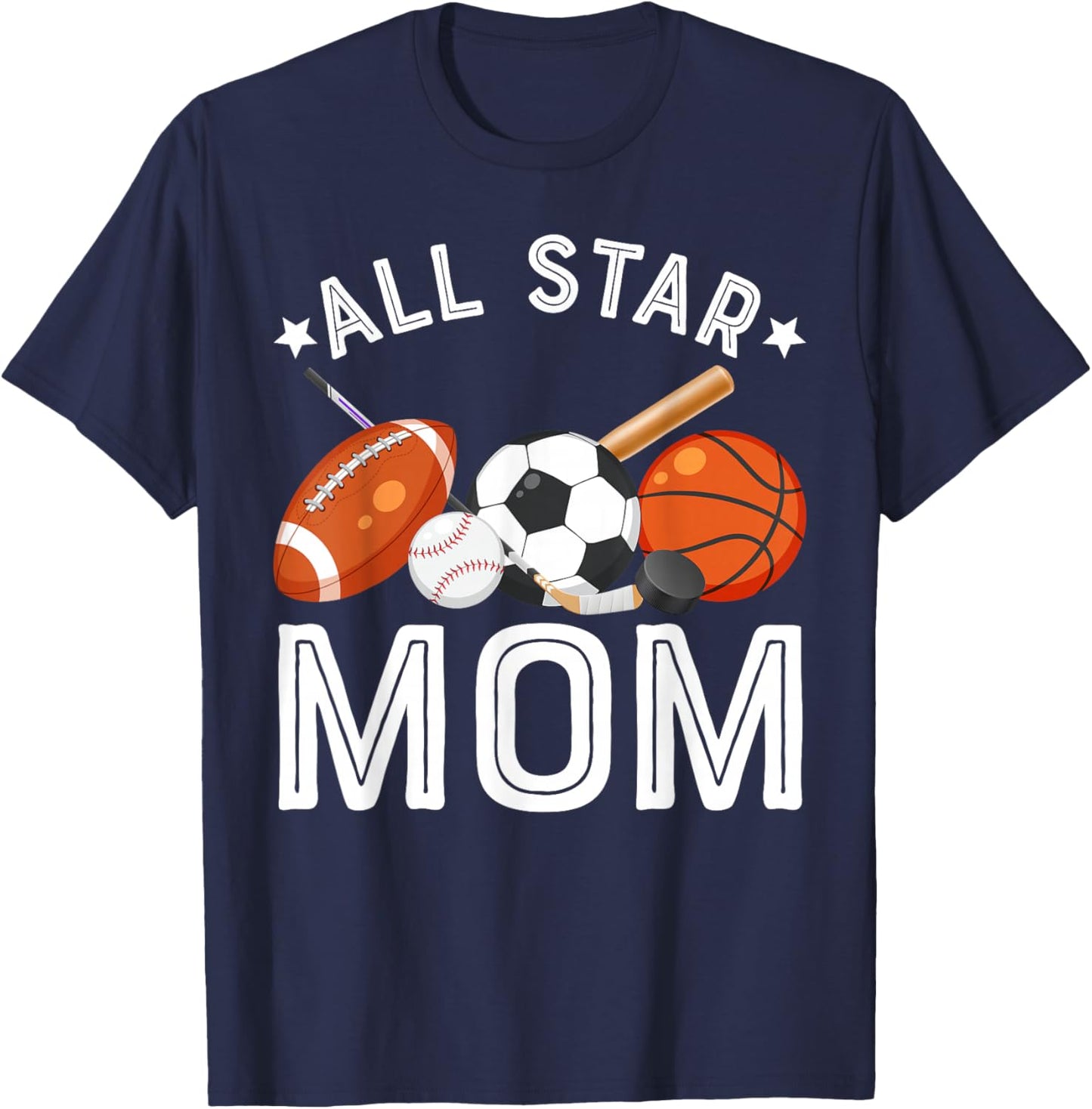 All Star Mom Of The Birthday Boy Basketball Soccer Sport T-Shirt - T-Shirt | Navy