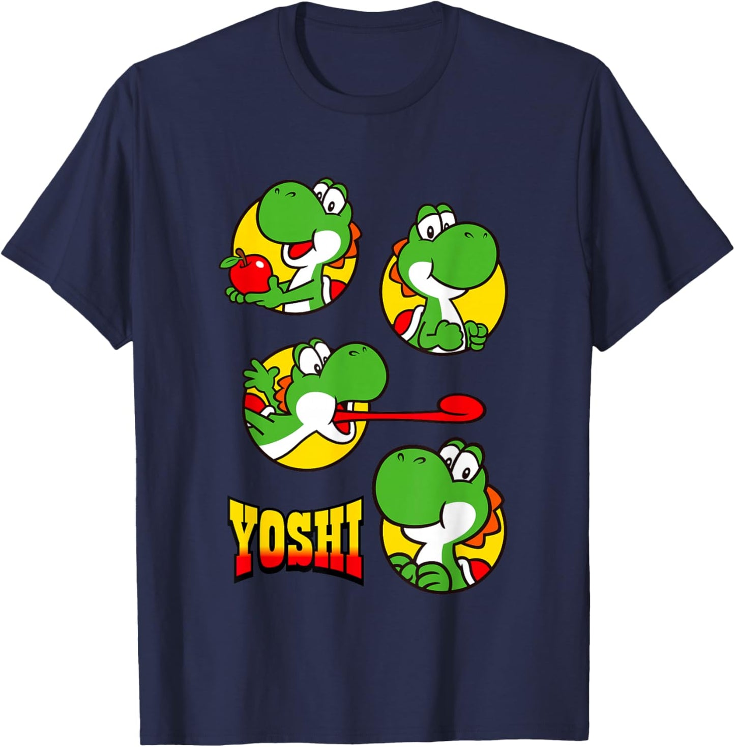 Super Mario Bros Yoshi Big Snack Bubble Portraits T-Shirt - T-Shirt | Navy