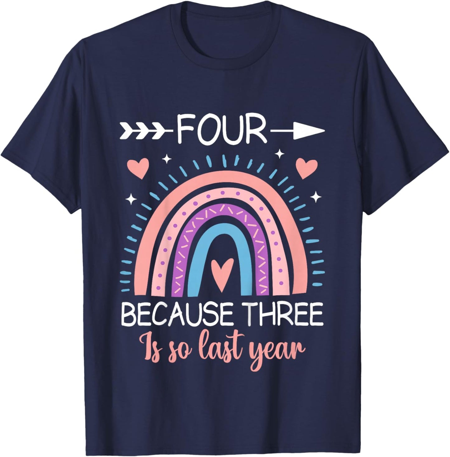 4th Birthday Shirt Girl Boy 4yr 4 Year Old Four Rainbow Kids T-Shirt - T-Shirt | Navy