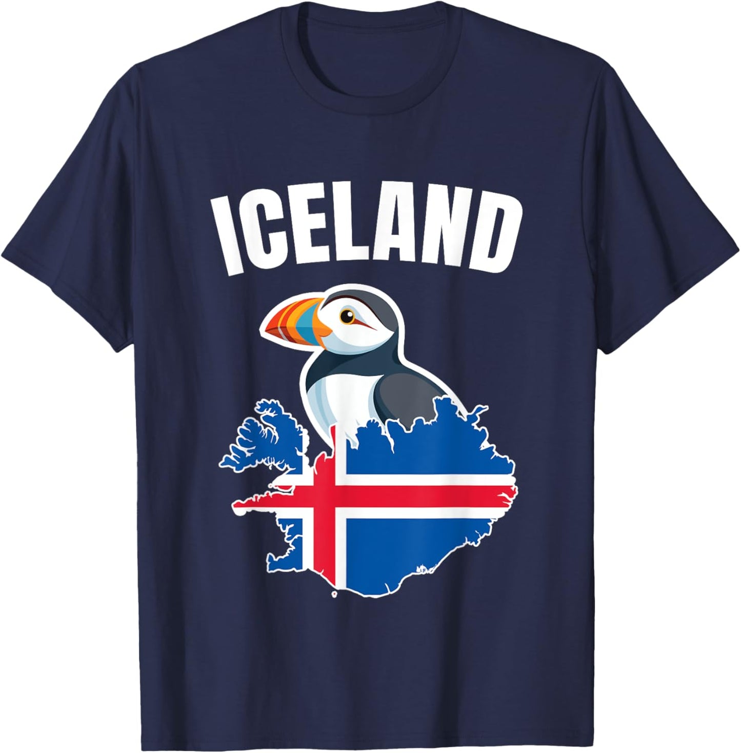 Iceland Map Puffin Bird Reykjavík Iceland Icelandic Vacation T-Shirt - T-Shirt | Navy