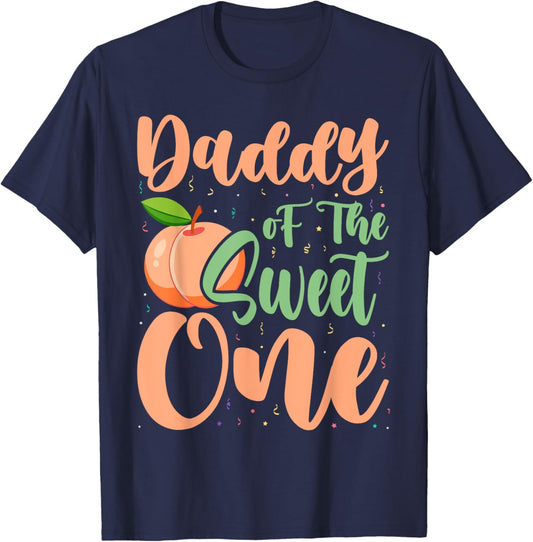 Daddy of The Sweet One Peach 1st Birthday on Peach T-Shirt - T-Shirt | Navy