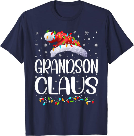 Grandson Claus Xmas Lights Christmas Pajama Matching Family T-Shirt - T-Shirt | Navy