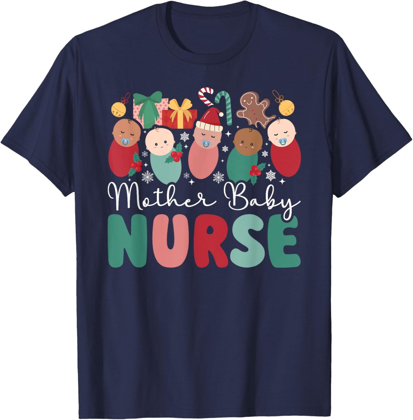 Mother Baby Nurse Christmas Postpartum Nurse Xmas Party T-Shirt - T-Shirt | Navy