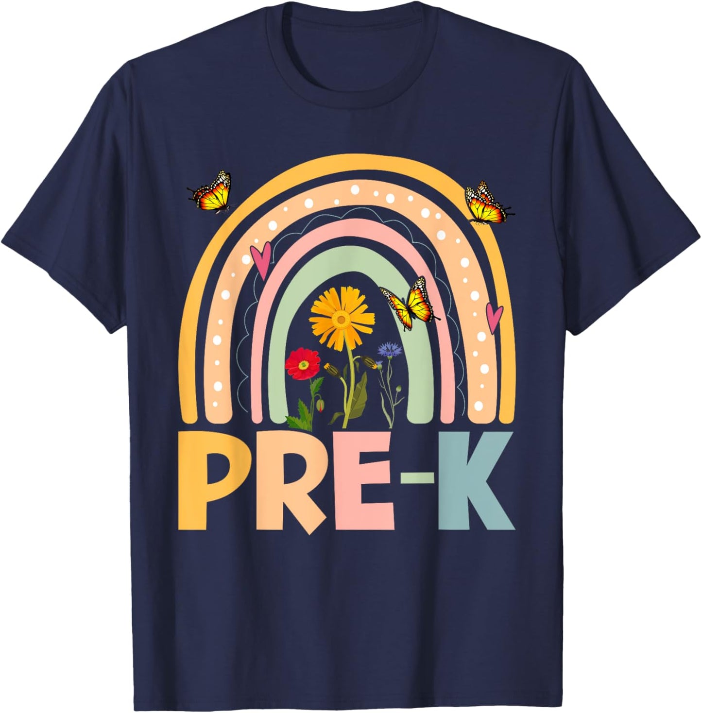 Wildflower Pre-K Preschool Team Floral Teacher Girls T-Shirt - T-Shirt | Navy