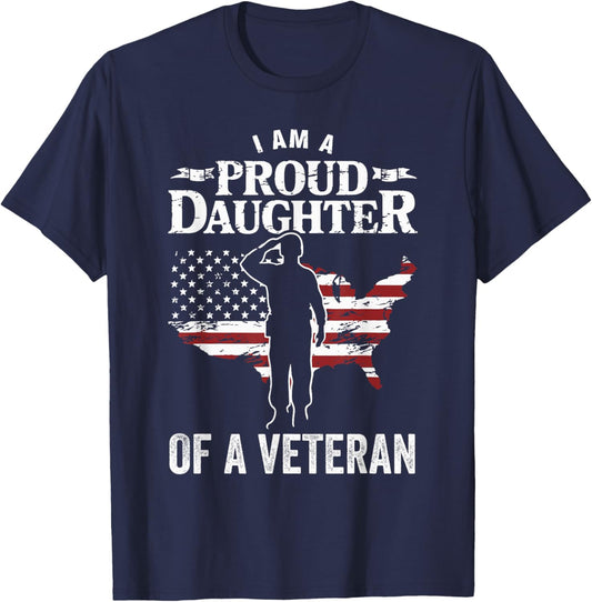 Proud Daughter Of A Veteran Veterans Day Patriotic Girls T-Shirt - T-Shirt | Navy
