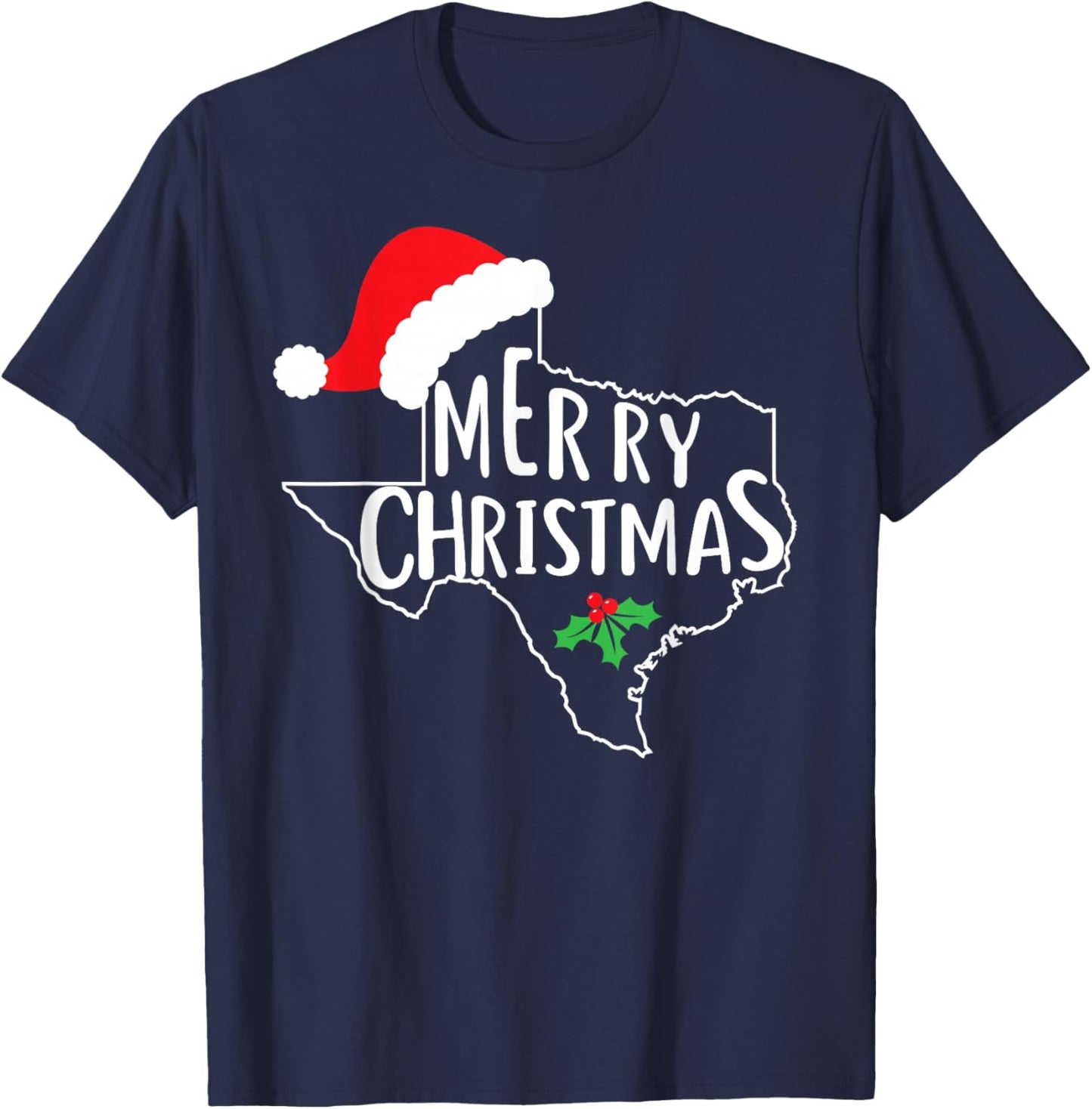 Texas State Merry Christmas Santa Hat America Cute T-Shirt - T-Shirt | Navy