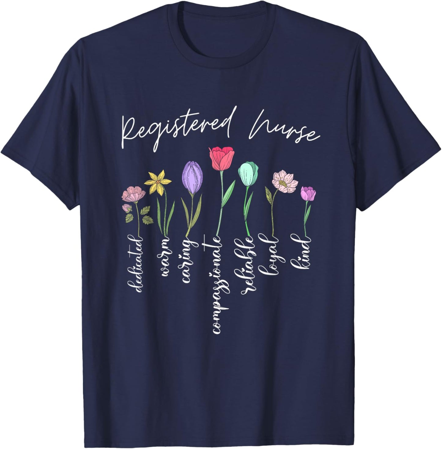 Registered nurse for girls women flowers RN floral T-Shirt - T-Shirt | Navy