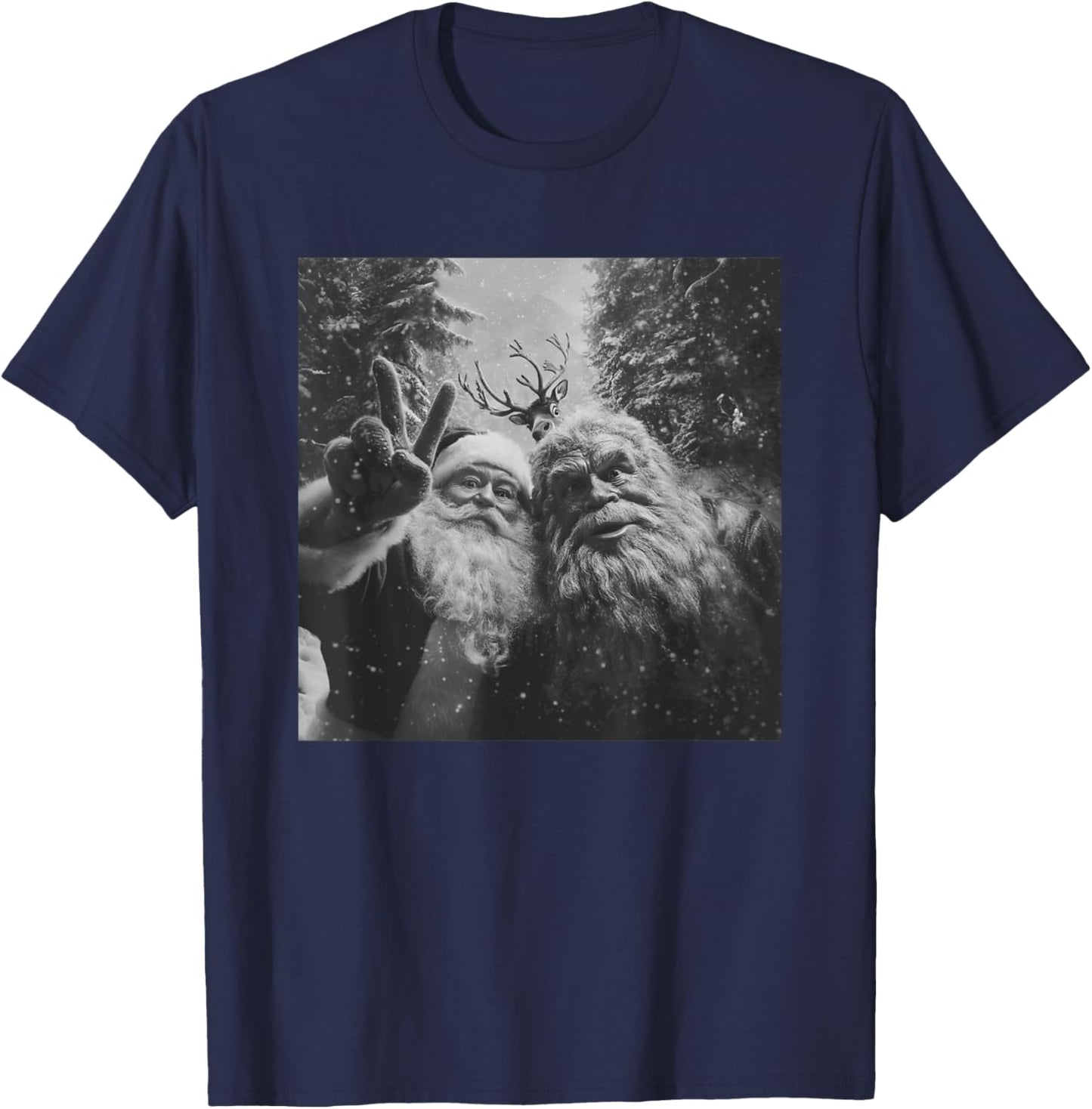 Vintage Bigfoot Santa Claus Selfie Christmas T-Shirt - T-Shirt | Navy