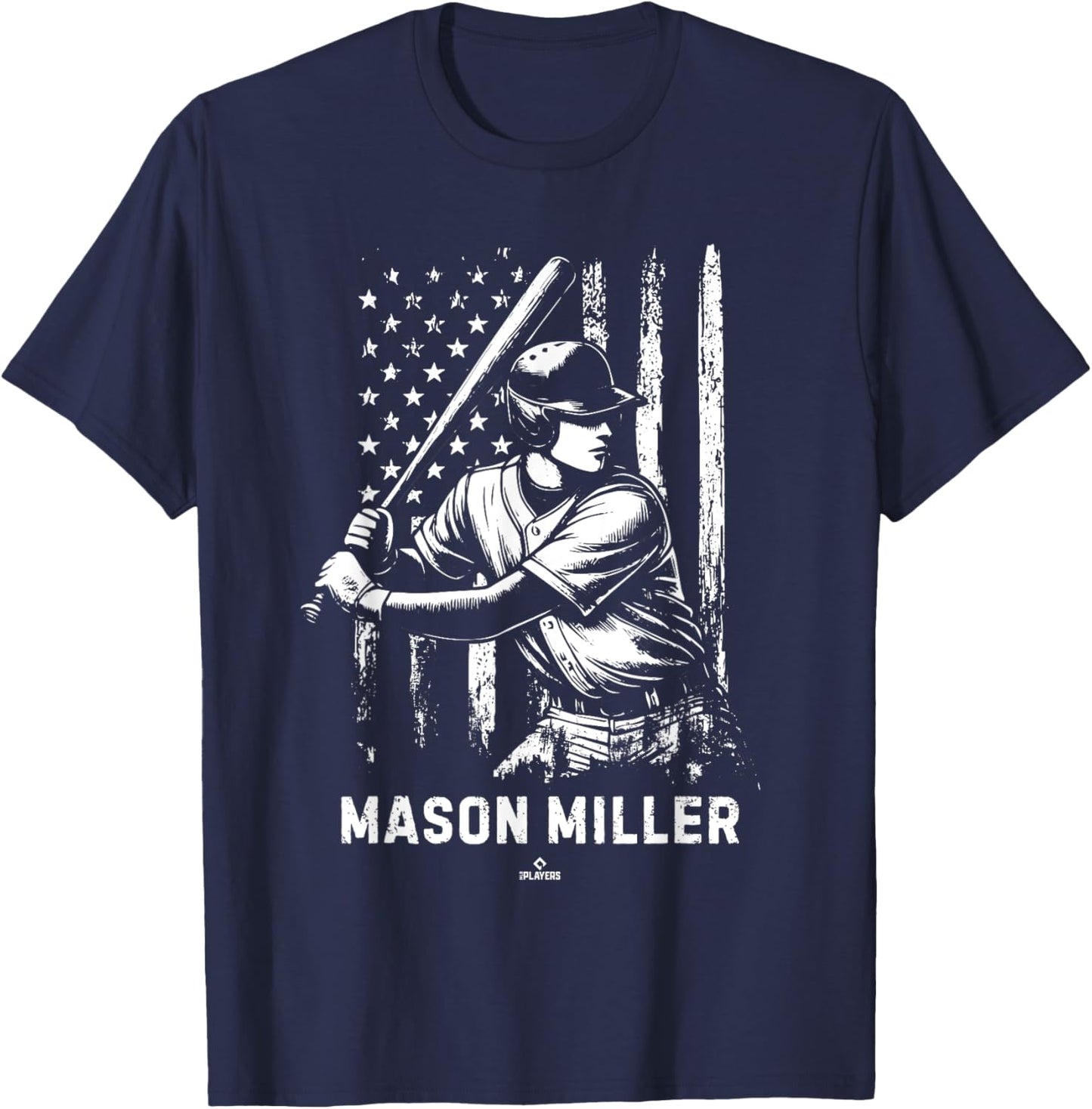 Player Illustration Flag Mason Miller Prospect Baseball Fan T-Shirt - T-Shirt | Navy