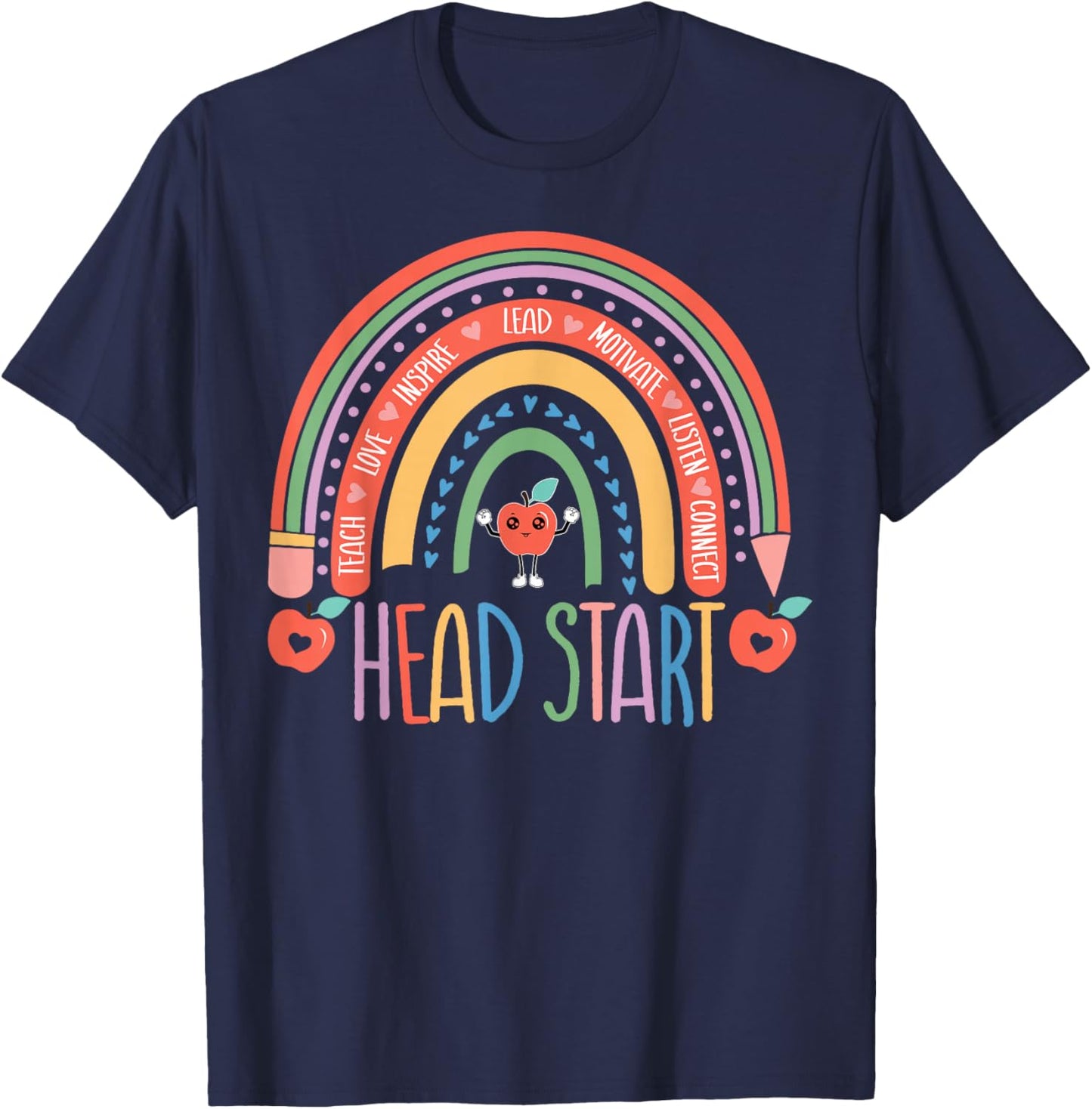 Head Start Rainbow - Back to School - Headstart Teacher T-Shirt - T-Shirt | Navy