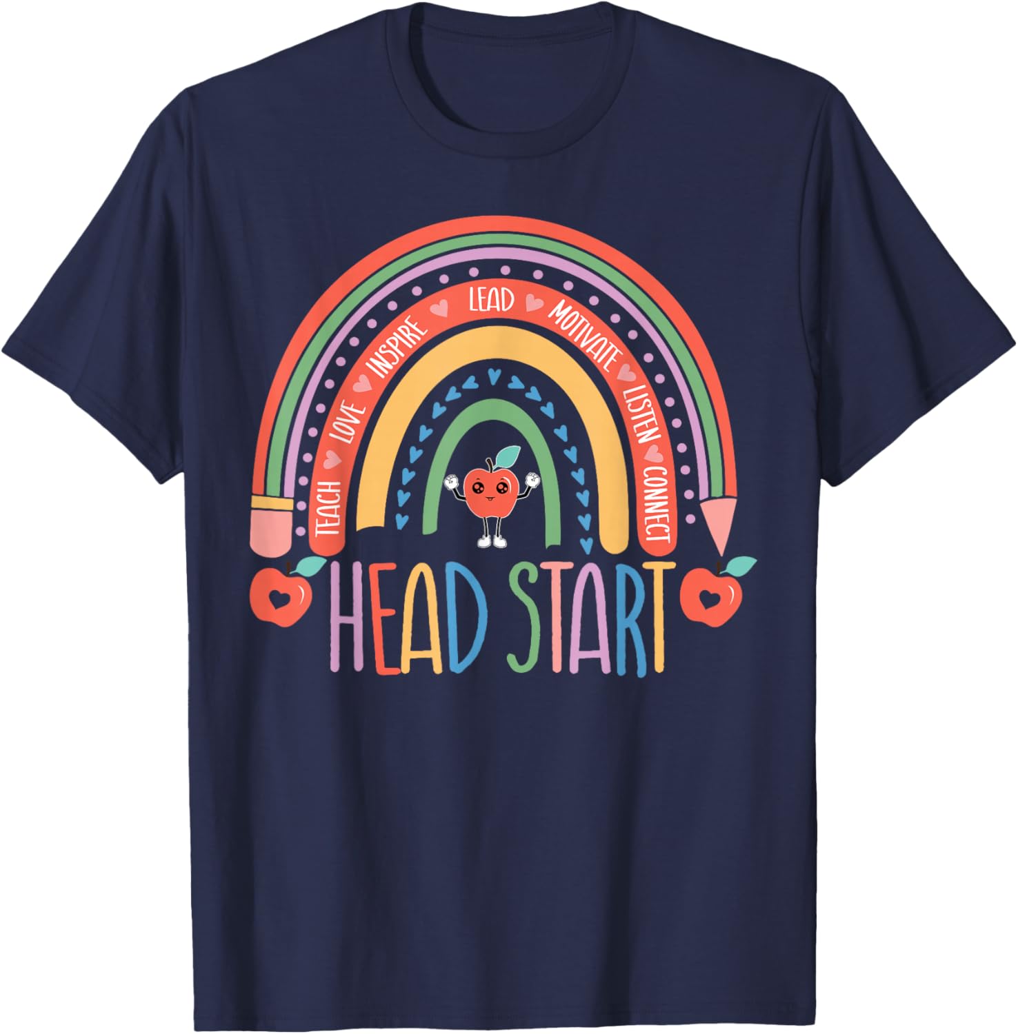 Head Start Rainbow - Back to School - Headstart Teacher T-Shirt - T-Shirt | Navy