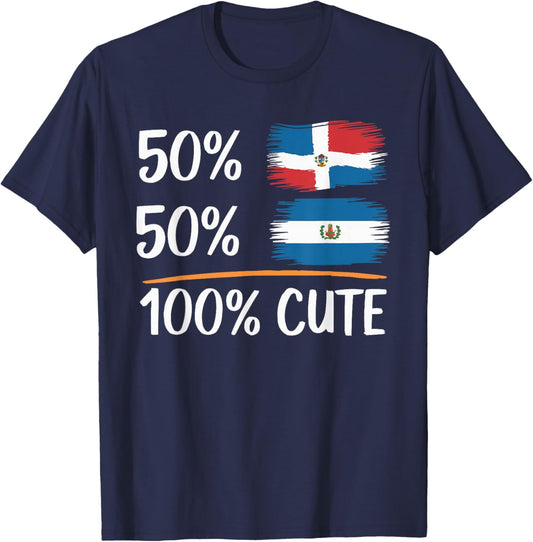Half Salvadorian Half Dominican Republic Flag El Salvador T-Shirt - T-Shirt | Navy