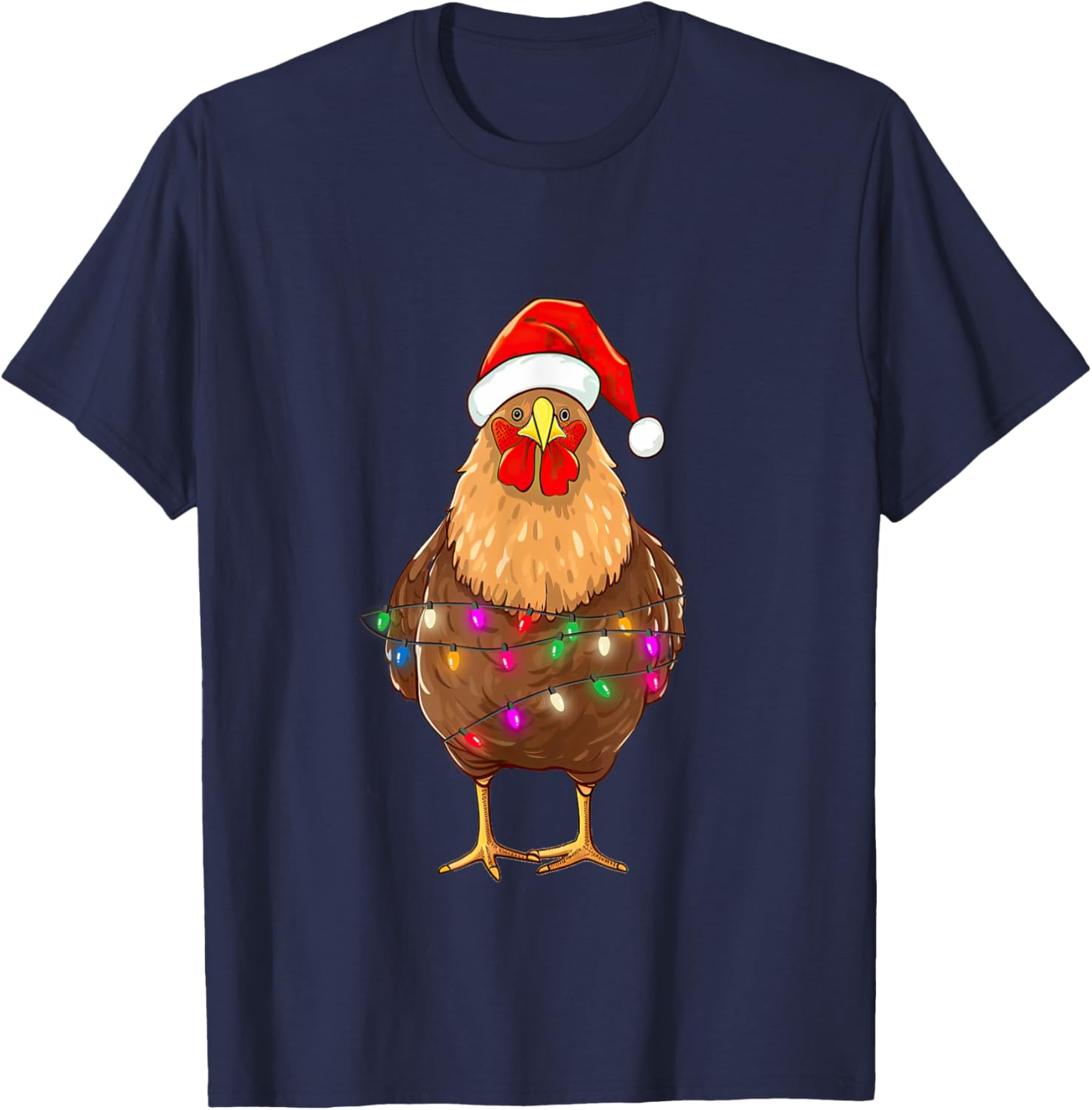 Chicken Christmas Lights Chicken Santa Farmer Xmas T-Shirt - T-Shirt | Navy