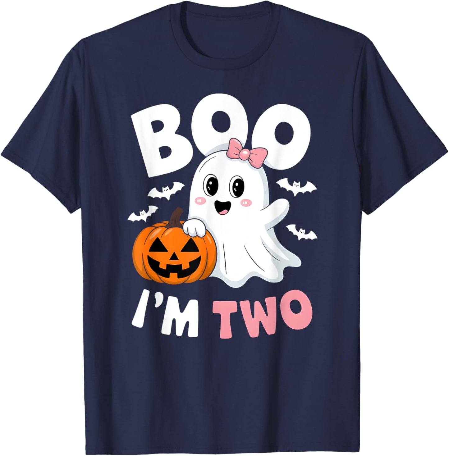 Funny Ghost Boo I'm Two Years 2nd Birthday Toddler Halloween T-Shirt - T-Shirt | Navy