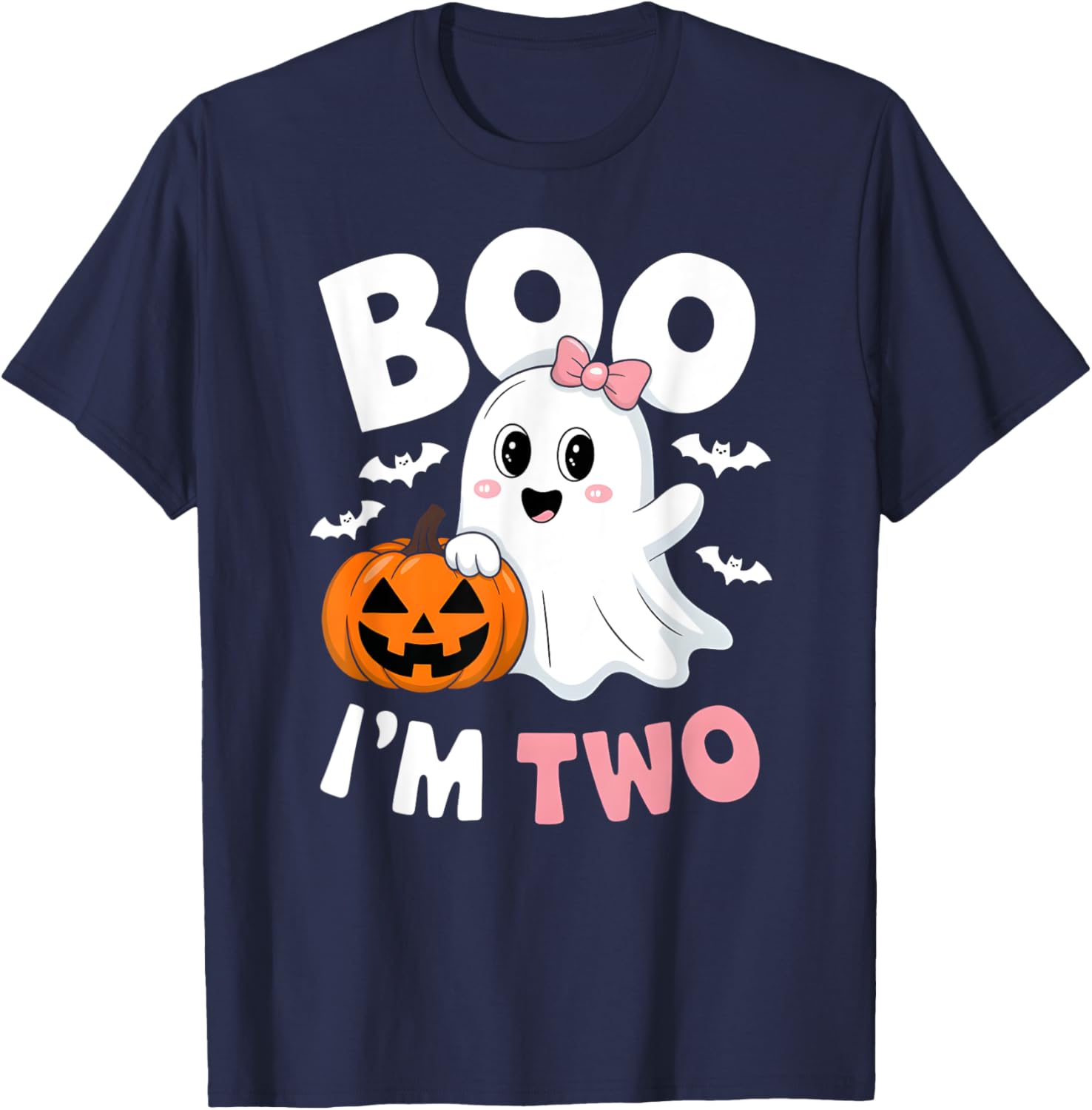 Funny Ghost Boo I'm Two Years 2nd Birthday Toddler Halloween T-Shirt - T-Shirt | Navy