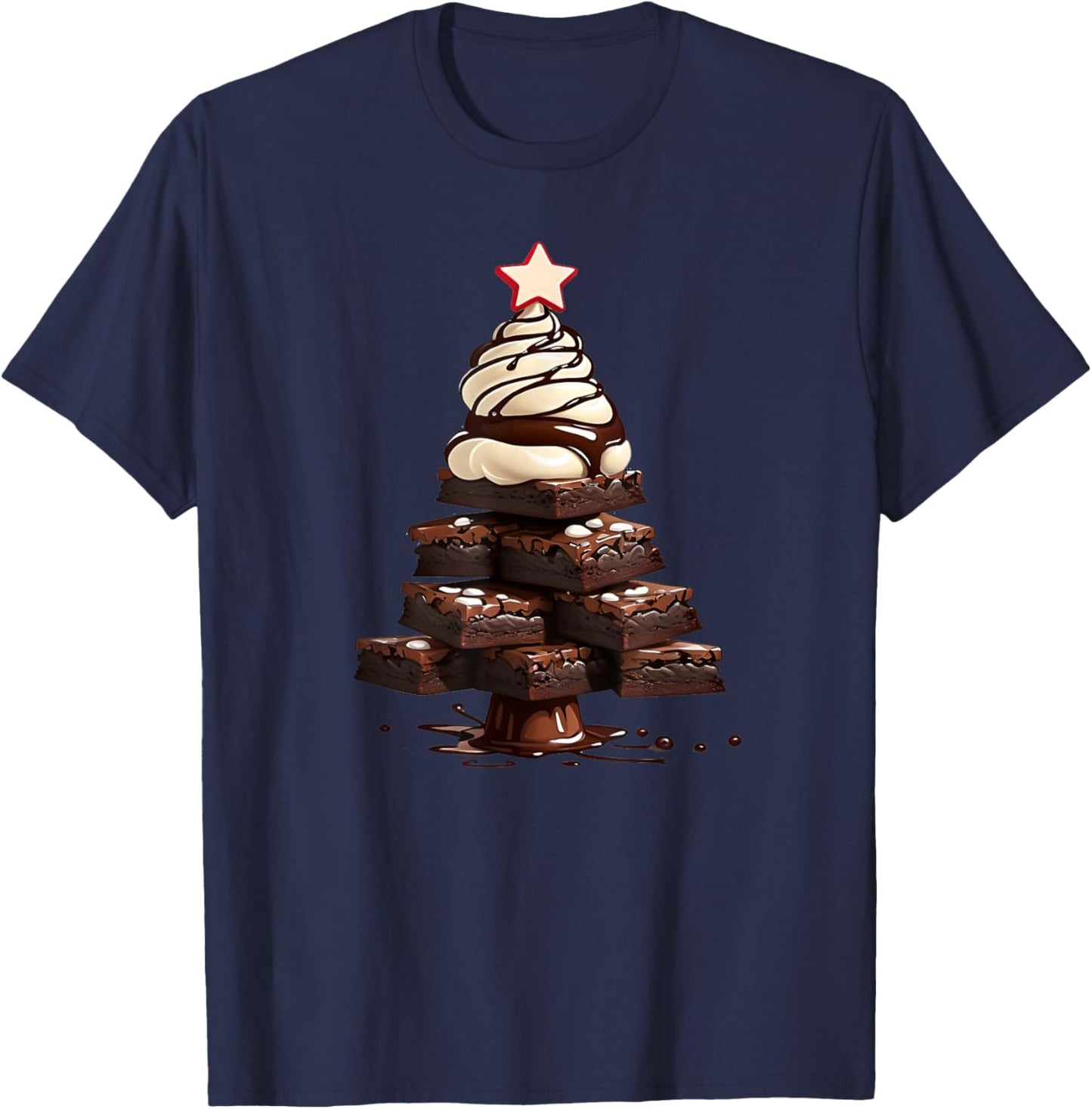 Hot Fudge Brownie Sundae Christmas Tree T-Shirt - T-Shirt | Navy