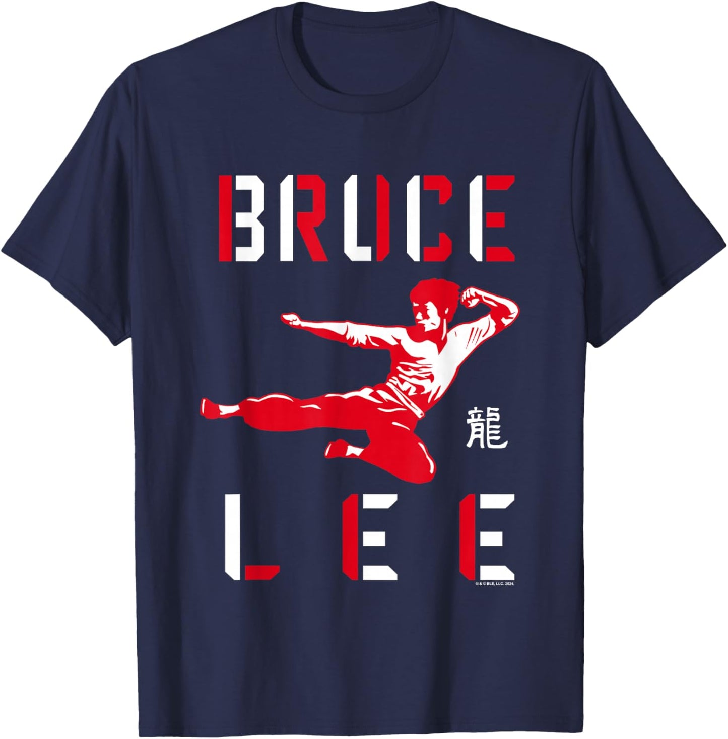 Bruce Lee Flying Kick Shadowed Face Shot T-Shirt - T-Shirt | Navy