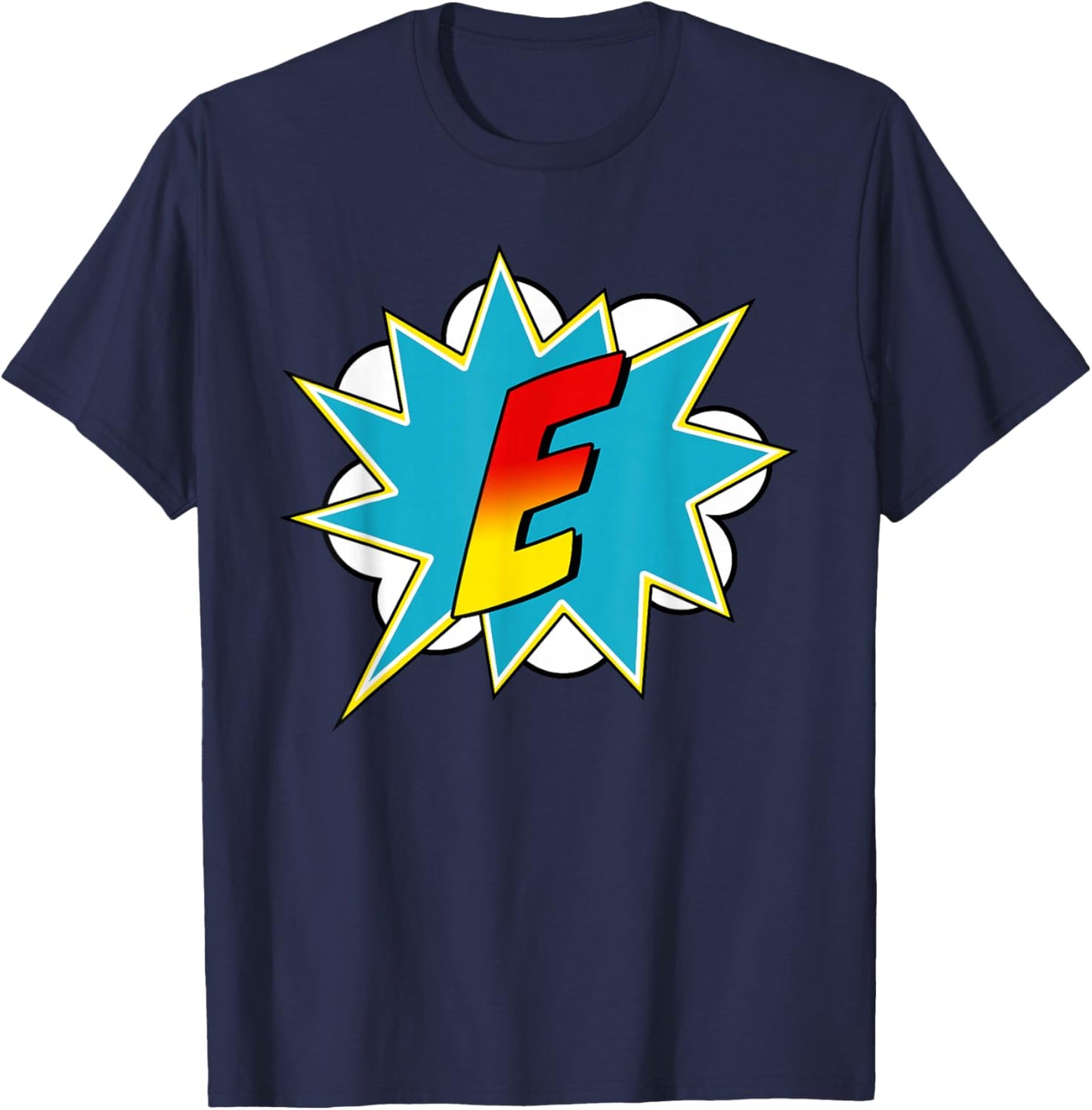 Letter E Superhero Name Comic Letter Retro Costume T-Shirt - T-Shirt | Navy