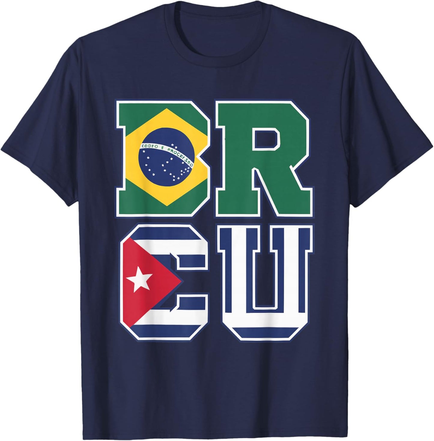 Half Cuban Half Brazilian Cuba Flag Country Brazil T-Shirt - T-Shirt | Navy