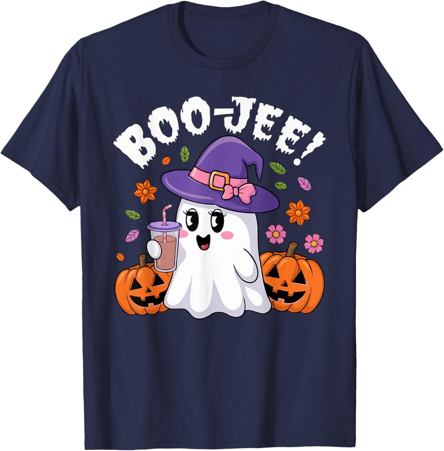 Cute Boo Jee Ghost Halloween Leopard Ghost Coffee T-Shirt - T-Shirt | Navy