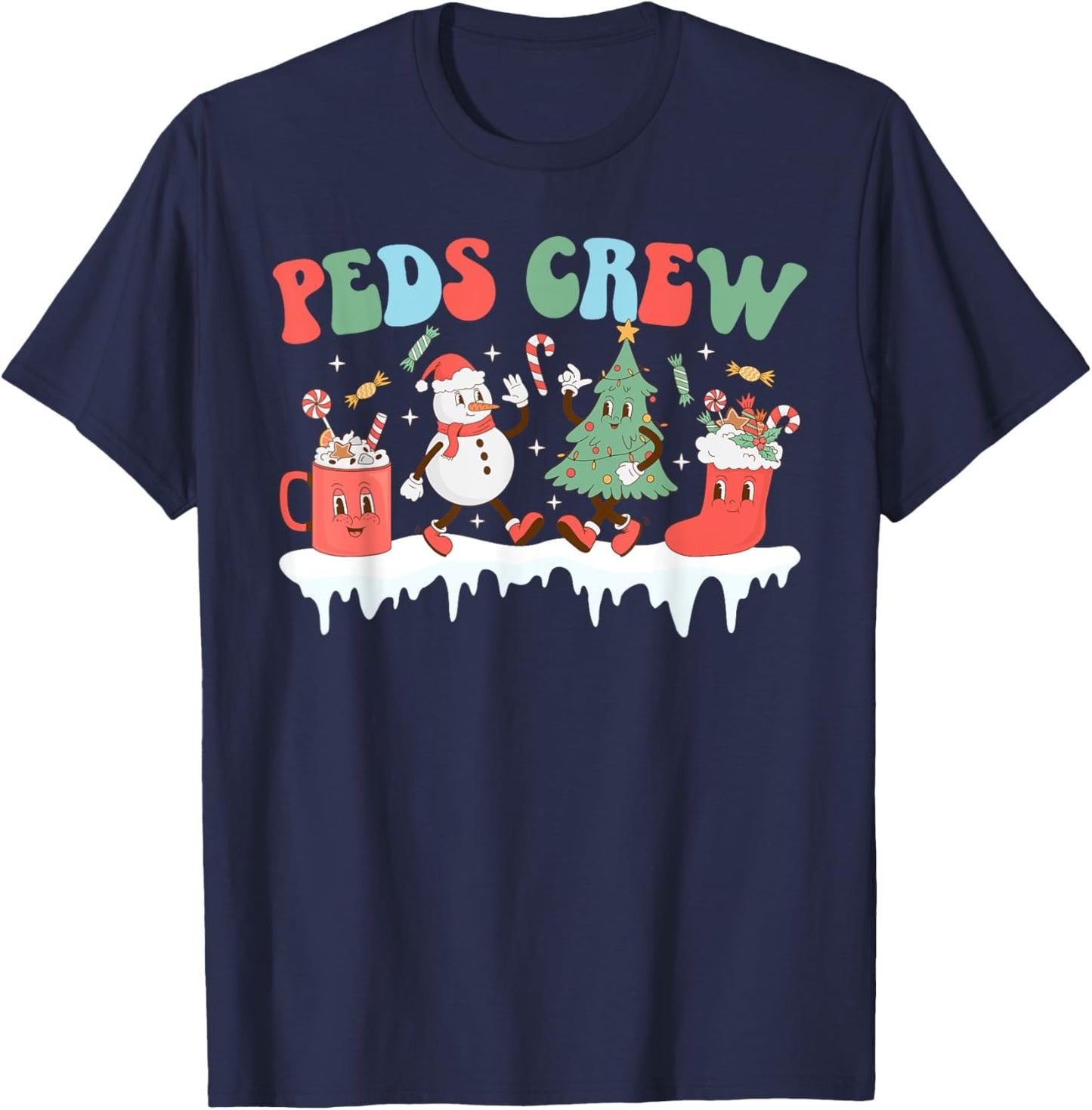 Peds Crew Christmas Peds Nurse Xmas Pediatric Nurse Team T-Shirt - T-Shirt | Navy