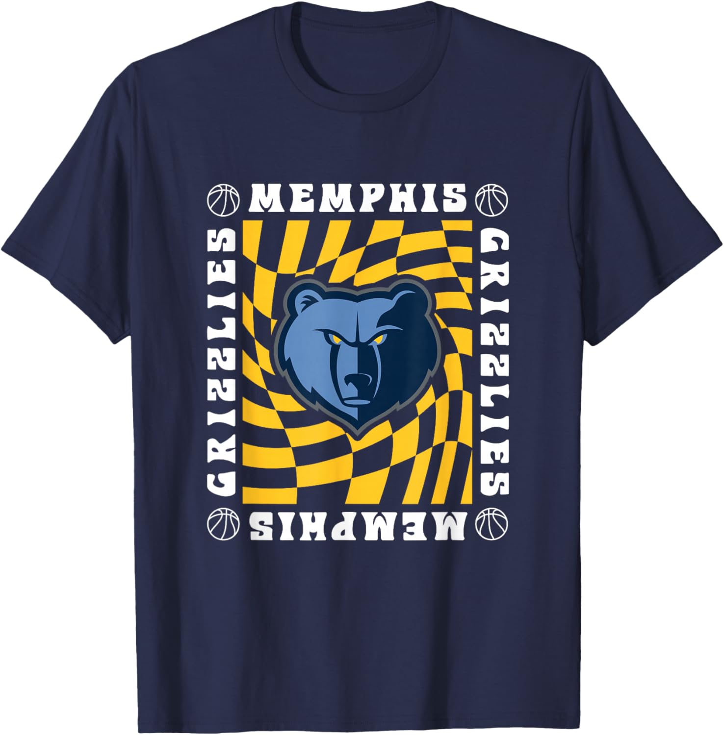 NBA Memphis Grizzlies Retro Checkerboard Wave T-Shirt - T-Shirt | Navy