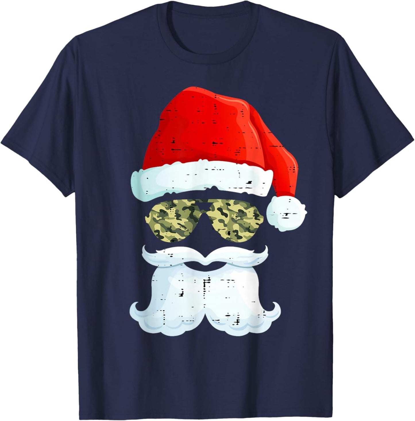 Funny Santa Claus Face Sunglasses Hat Beard Camo Camouflage T-Shirt - T-Shirt | Navy