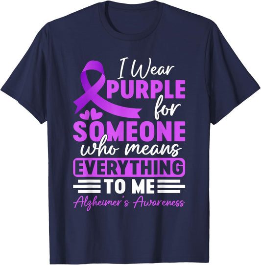 Alzheimer Frontotemporal Dementia Purple Ribbon Memory Loss T-Shirt - T-Shirt | Navy