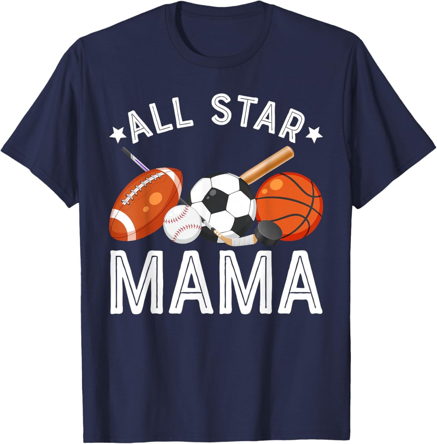 All Star Mama of The Birthday Boy Basketball Soccer Sport T-Shirt - T-Shirt | Navy