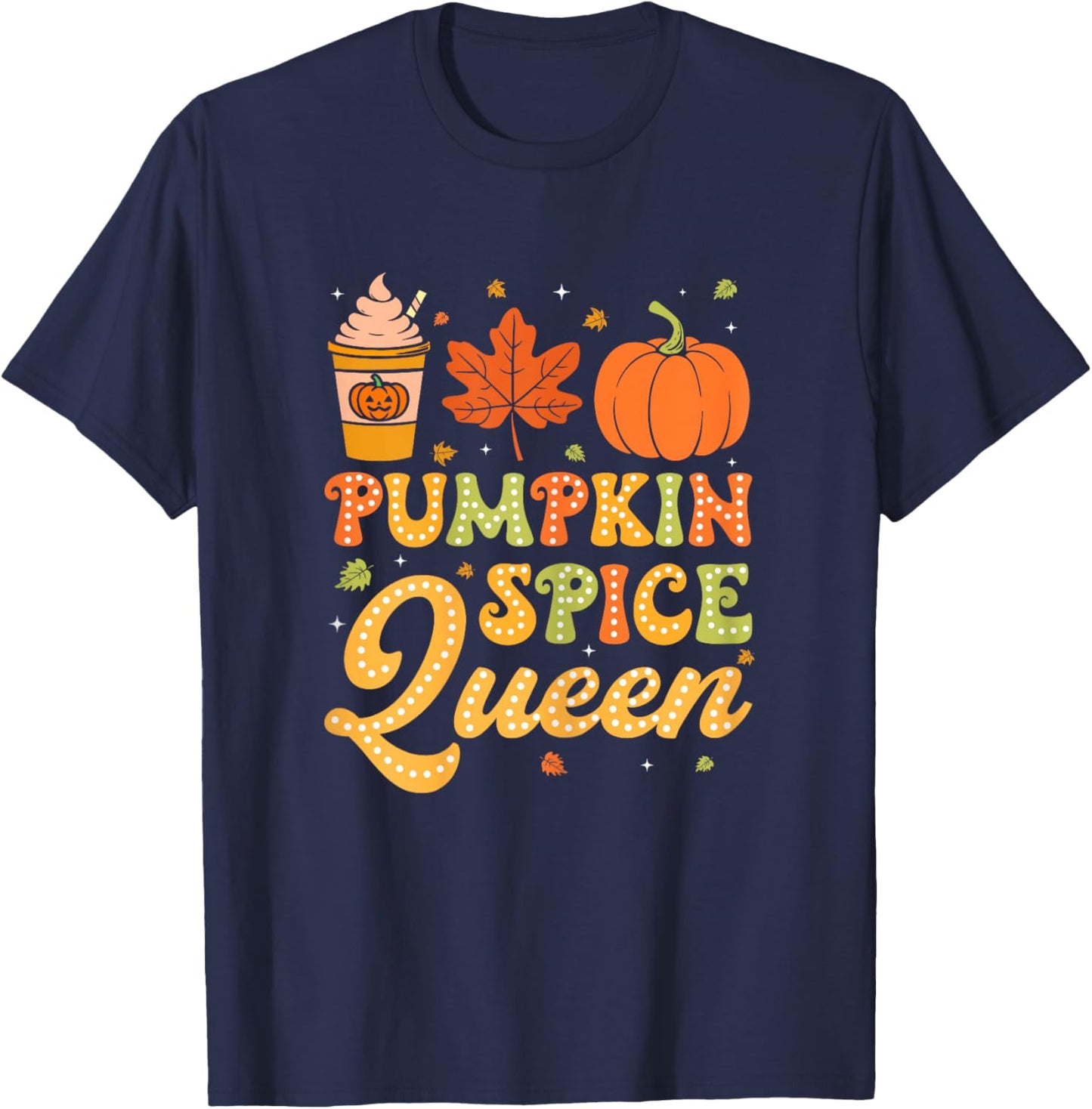 Groovy Pumpkin Spice Queen Halloween Thanksgiving Fall Girls T-Shirt - T-Shirt | Navy