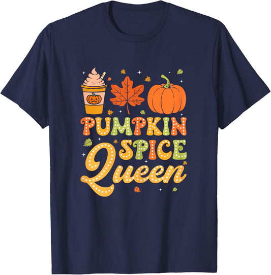 Groovy Pumpkin Spice Queen Halloween Thanksgiving Fall Girls T-Shirt - T-Shirt | Navy