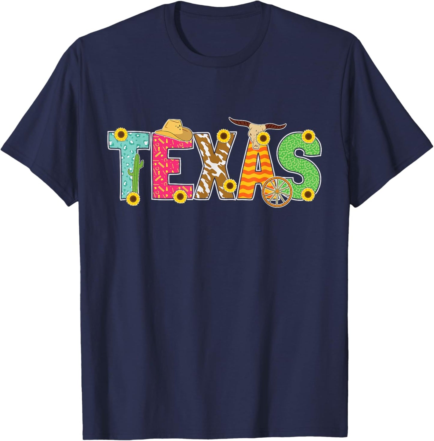 Texas Gift Cool Cactus Proud Texas Gift Western Bull Riding T-Shirt - T-Shirt | Navy