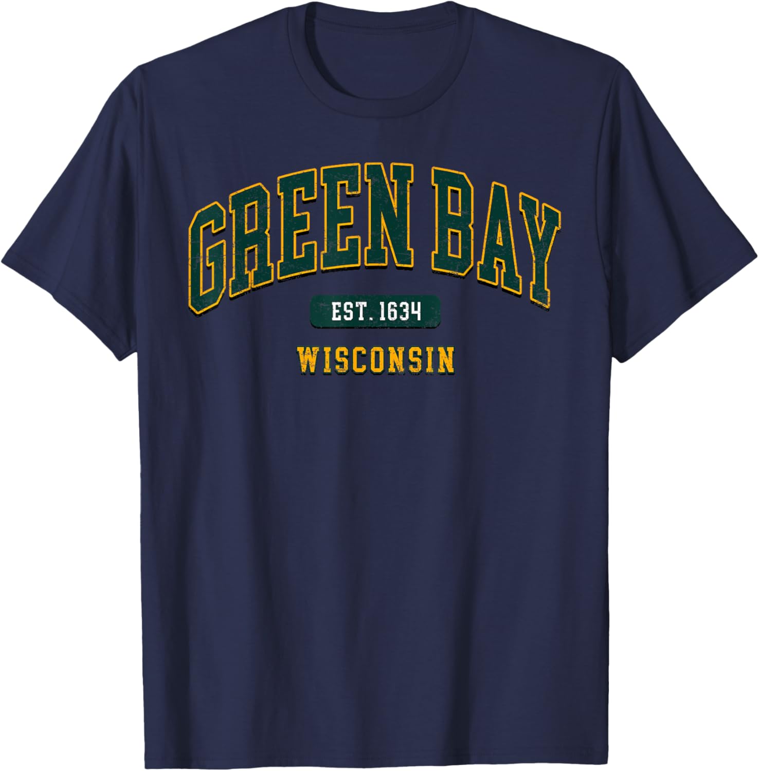 Green Bay Arch Vintage Athletic Sports Design Men Women T-Shirt - T-Shirt | Navy