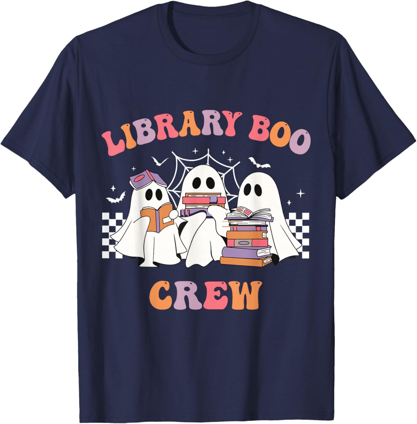 Library Boo Crew Book Lovers Funny Halloween Library Ghost T-Shirt - T-Shirt | Navy