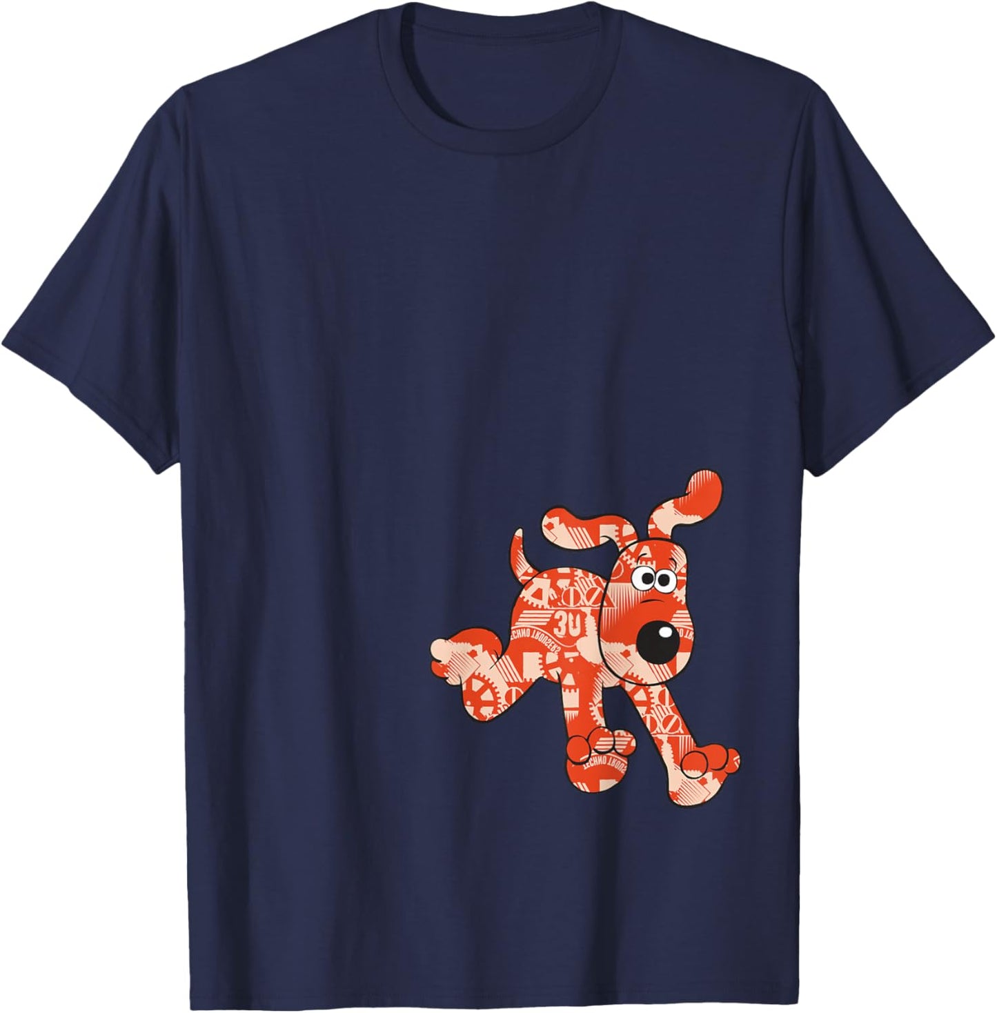 Wallace & Gromit Gromit Gears Logo , -Adults, Black, Small, Short Sleeve, Cotton Blend, Classic Fit, Pull On, , Plain Back T-Shirt - T-Shirt | Navy