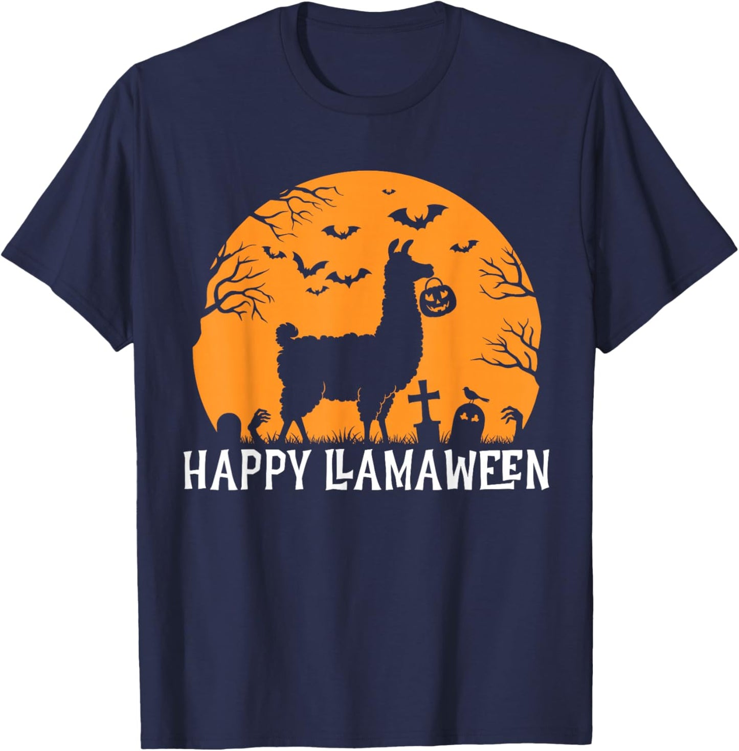 Halloween Llama Happy Llamaween T-Shirt - T-Shirt | Navy