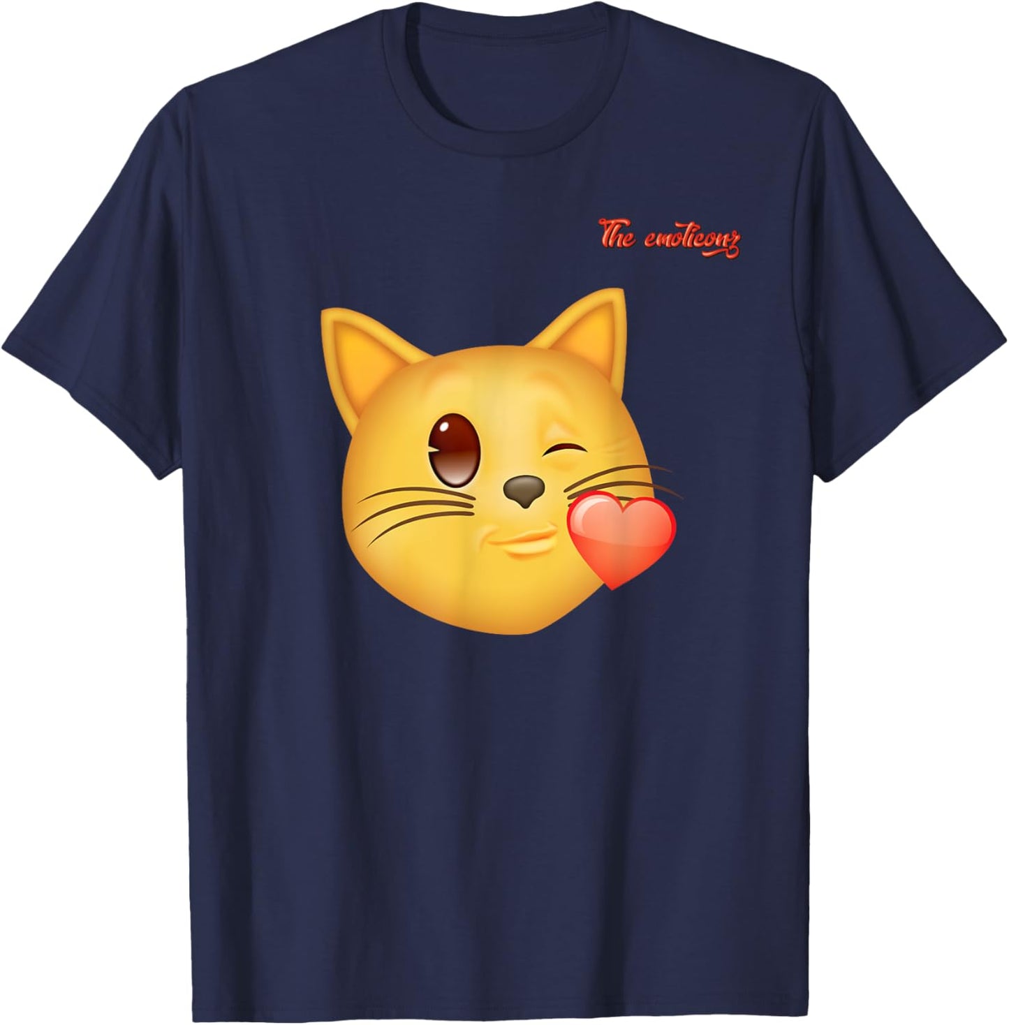 Emoji Winking Kissing Heart Cat Face T-Shirt - T-Shirt | Navy