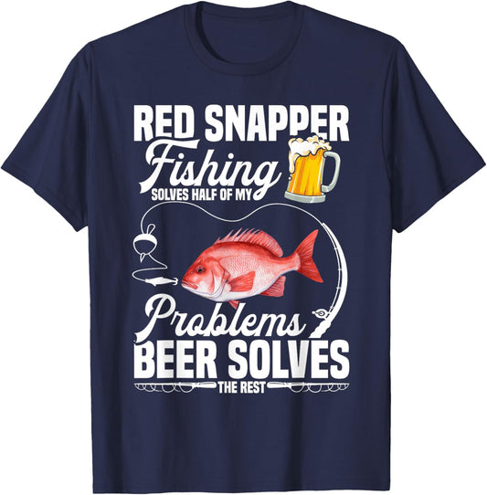 Red Snapper Fishing Beer Drinking Red Snapper Fisherman T-Shirt - T-Shirt | Navy