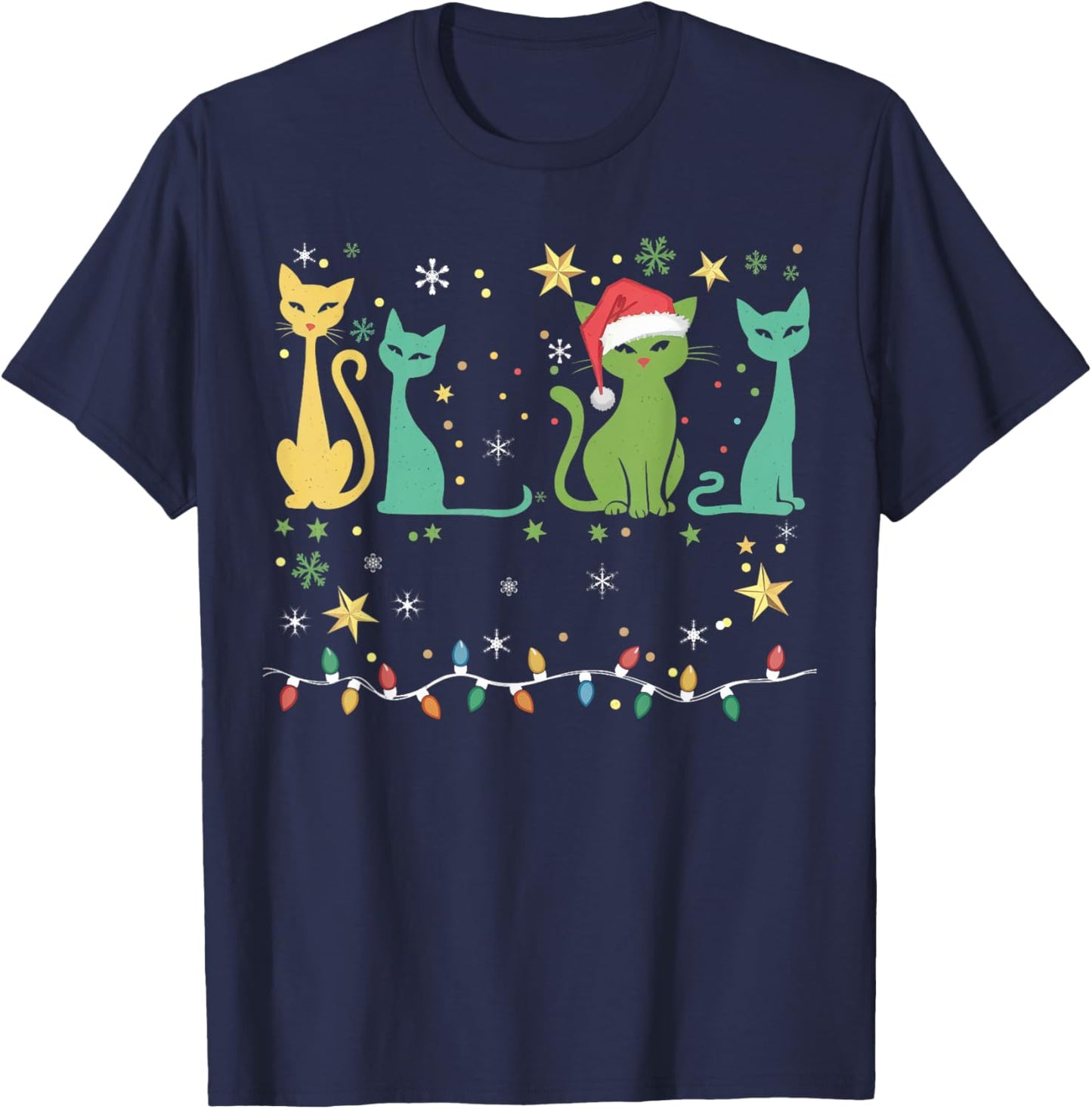 Mid Century Cat Christmas Retro 50s 60s Xmas Gifts Men Women T-Shirt - T-Shirt | Navy