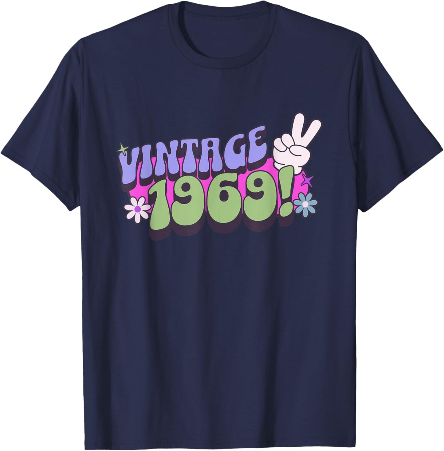 Groovy 1969 Birthday, Retro Vintage Old Hippie Hippy Style T-Shirt - T-Shirt | Navy