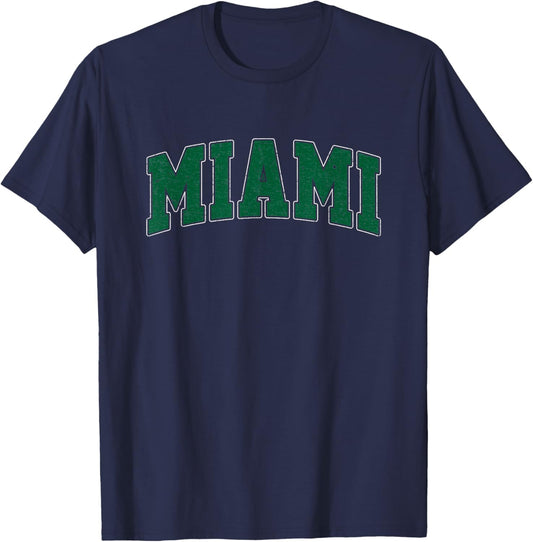 Miami Florida FL Vintage Retro Orange Athletic Sports Gift T-Shirt - T-Shirt | Navy