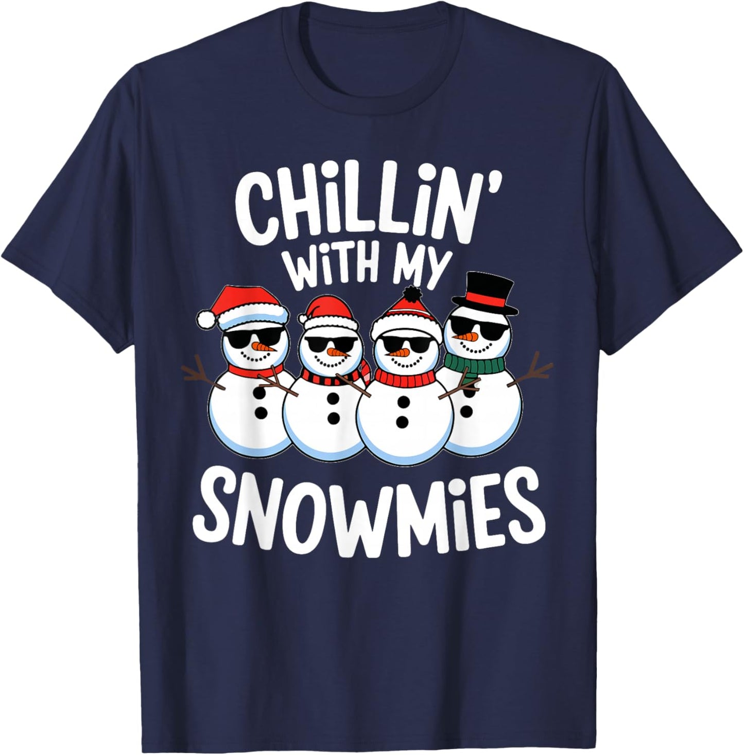Chillin With My Snowmies Funny Snowman Christmas Kids Boys T-Shirt - T-Shirt | Navy