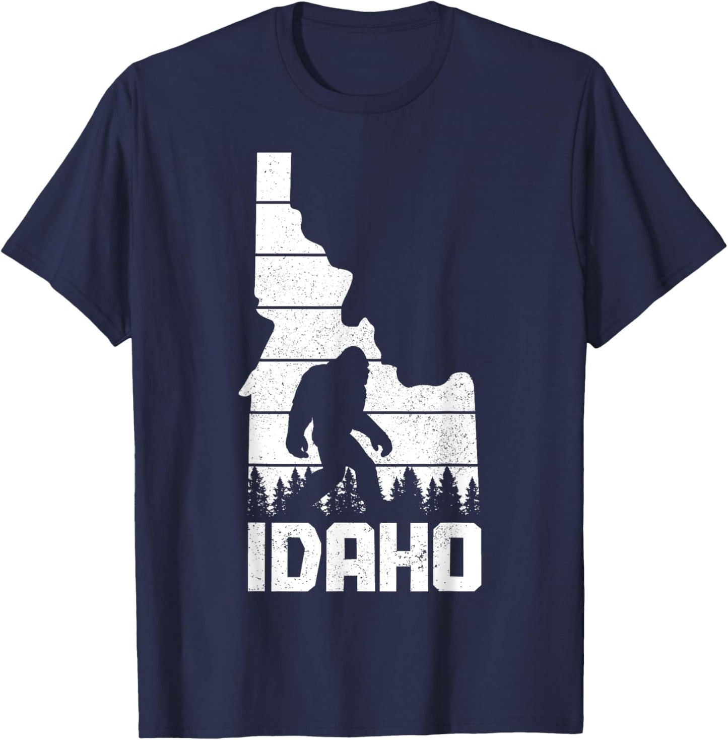 Idaho Bigfoot State Map Hunting Hunter Funny Pride Vintage T-Shirt - T-Shirt | Navy