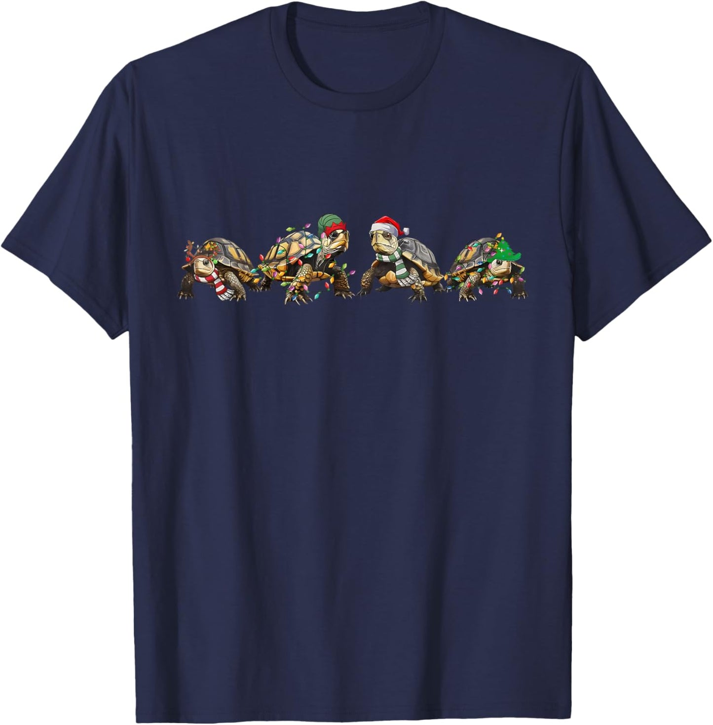 Funny Turtle Christmas Lights Turtle Lover Xmas Animal Women T-Shirt - T-Shirt | Navy