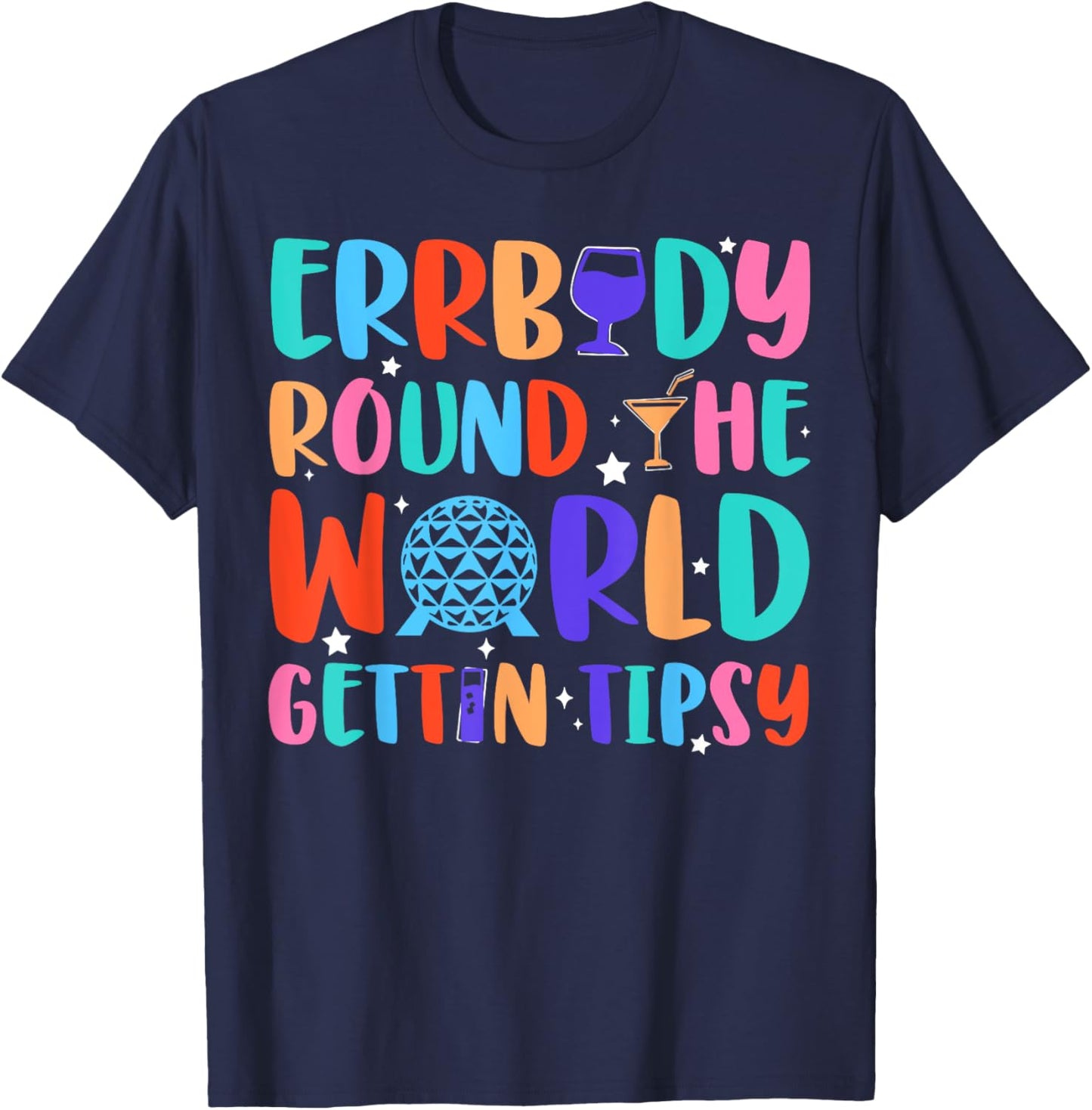 Festival Errbody-Round The World Gettin Tipsy Food and Wine T-Shirt - T-Shirt | Navy