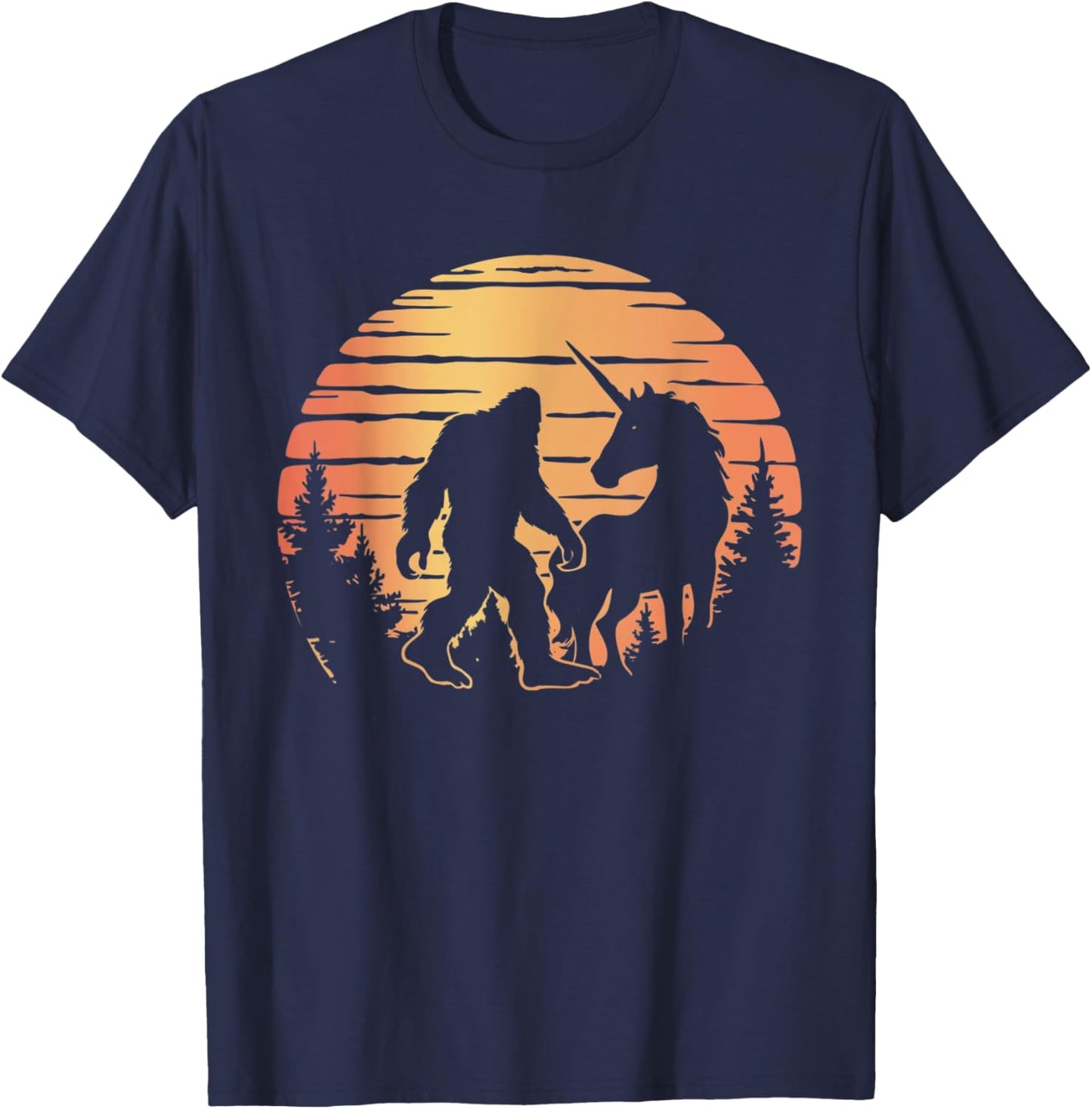 Bigfoot And Unicorn Women And Kids! Retro Sasquatch T-Shirt - T-Shirt | Navy