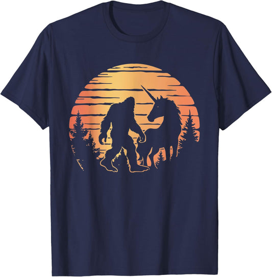 Bigfoot And Unicorn Women And Kids! Retro Sasquatch T-Shirt - T-Shirt | Navy