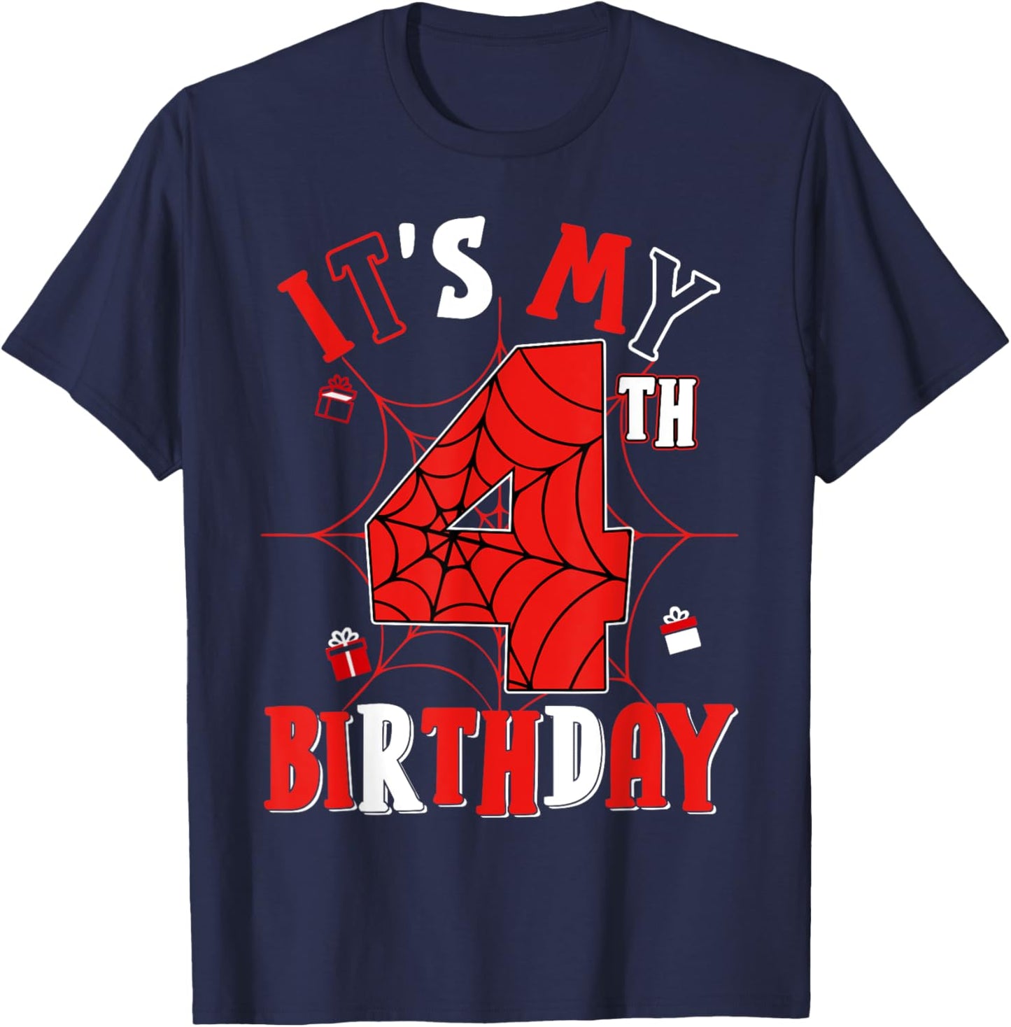 Birthday Party Spider Web Costume It's My 4th Birthday T-Shirt - T-Shirt | Navy